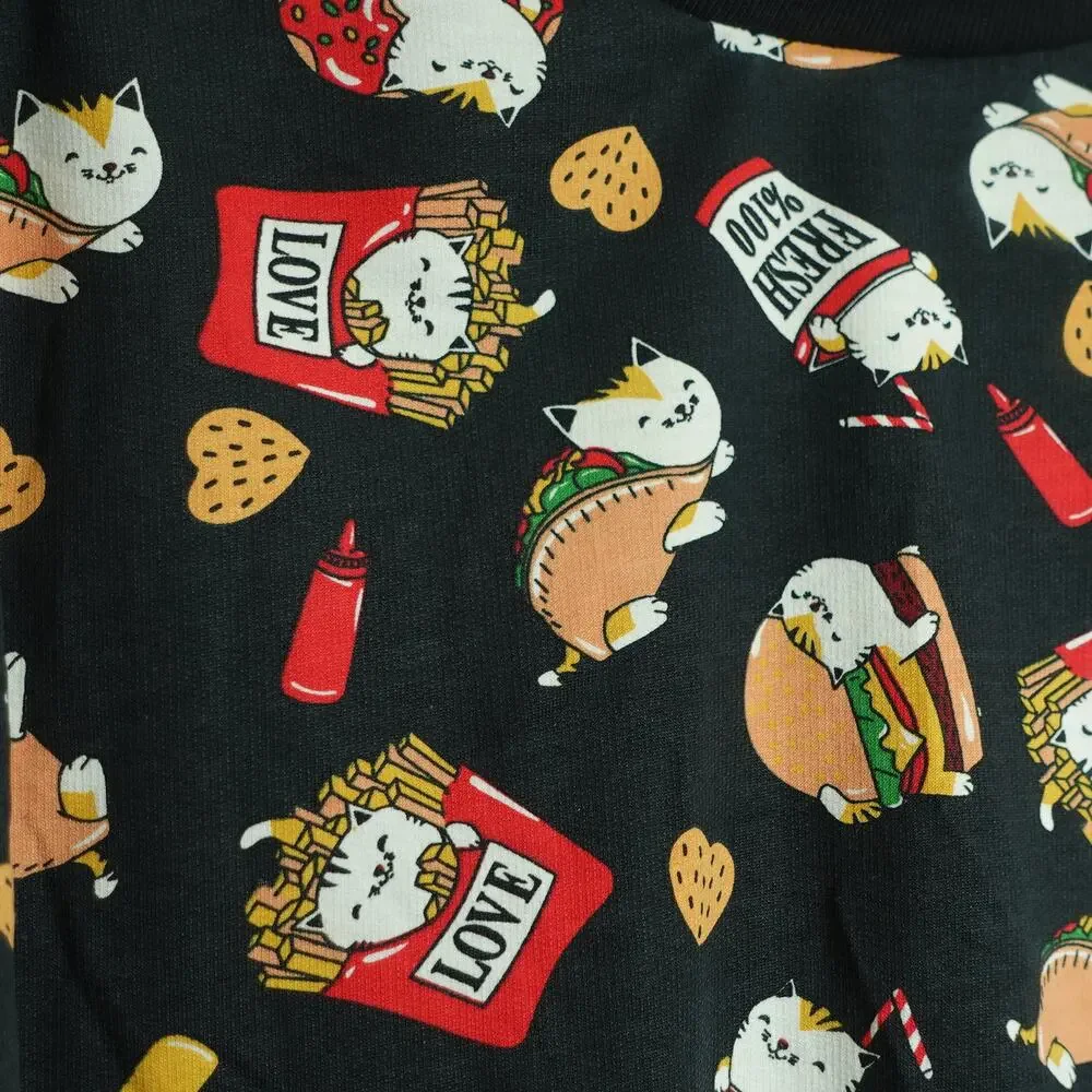Womens Crew Neck Sweater - Cat Fries Taco Graphic Print - Black - Size Medium - Picture 2 of 8
